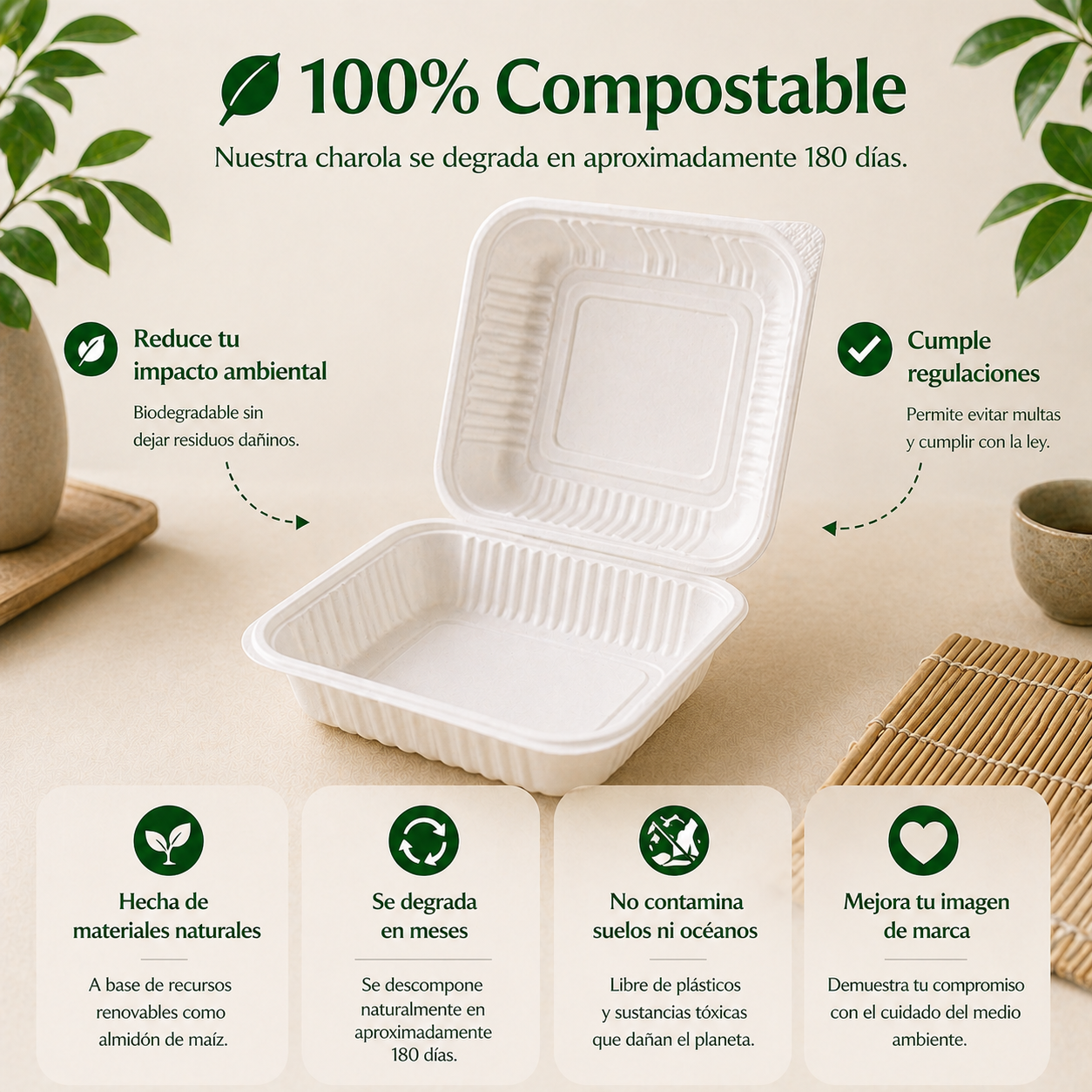 Contenedor 44 Oz Compostable
