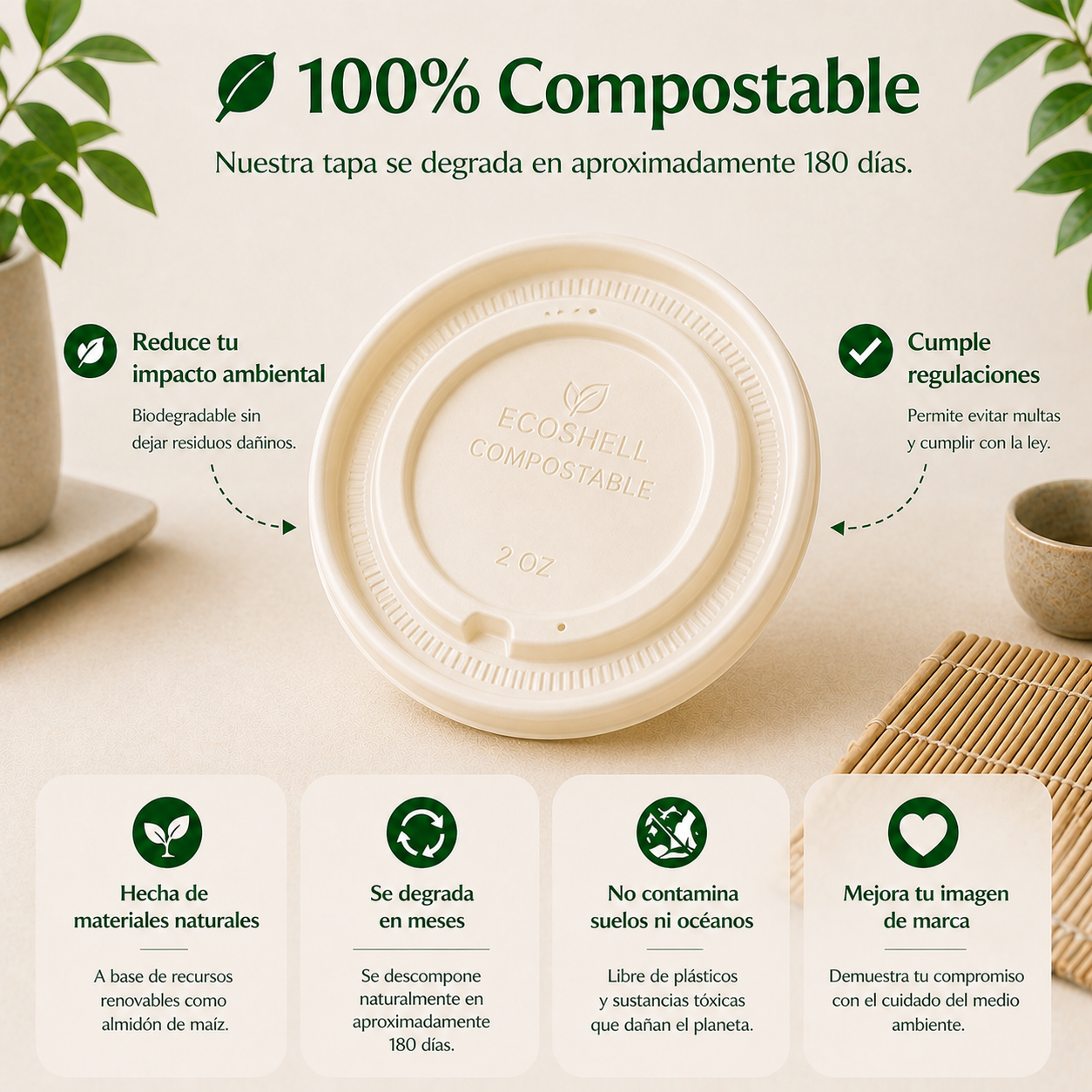 Tapa Soufflé Cup 2 Oz Compostable