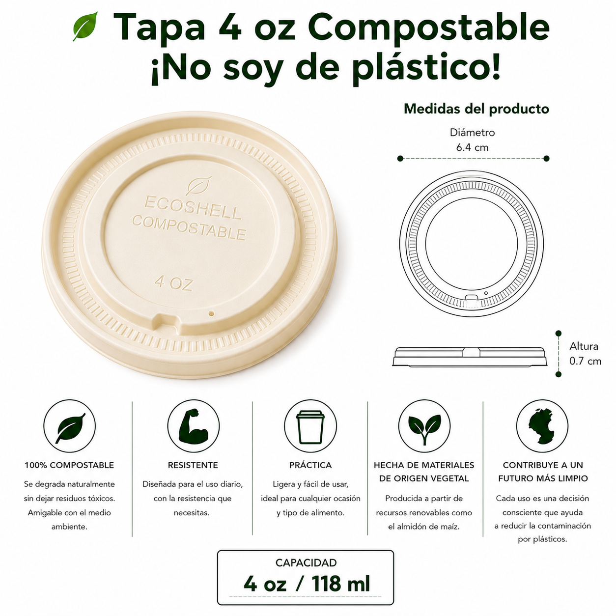 Tapa Soufflé Cup 4 Oz Compostable