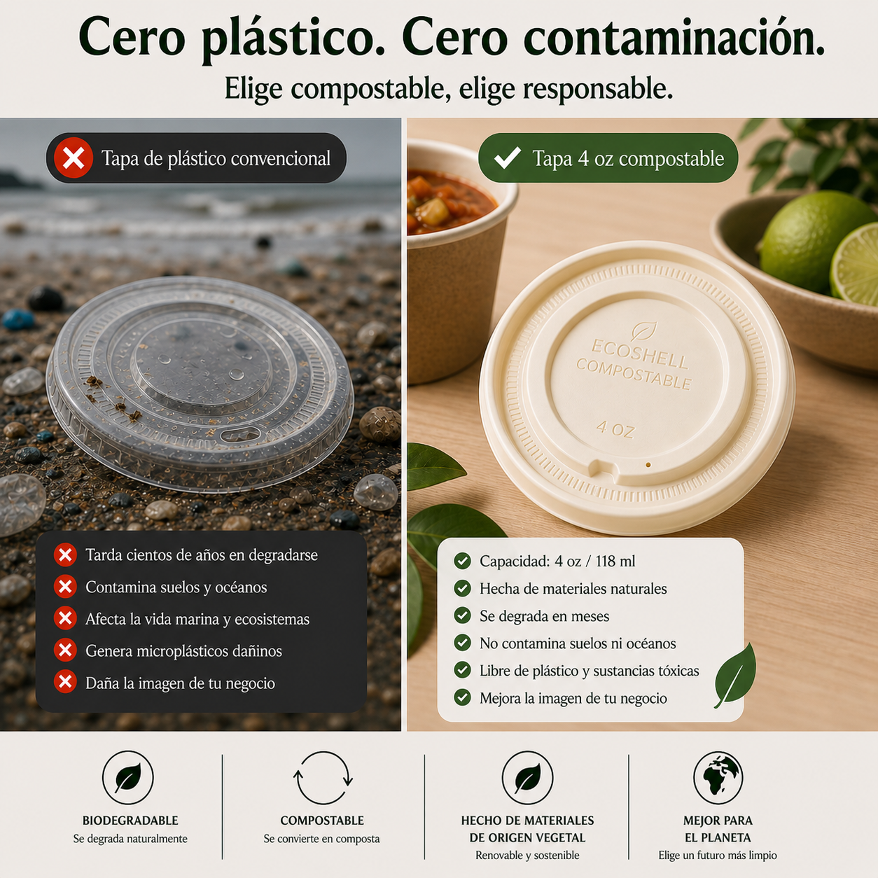 Tapa Soufflé Cup 4 Oz Compostable