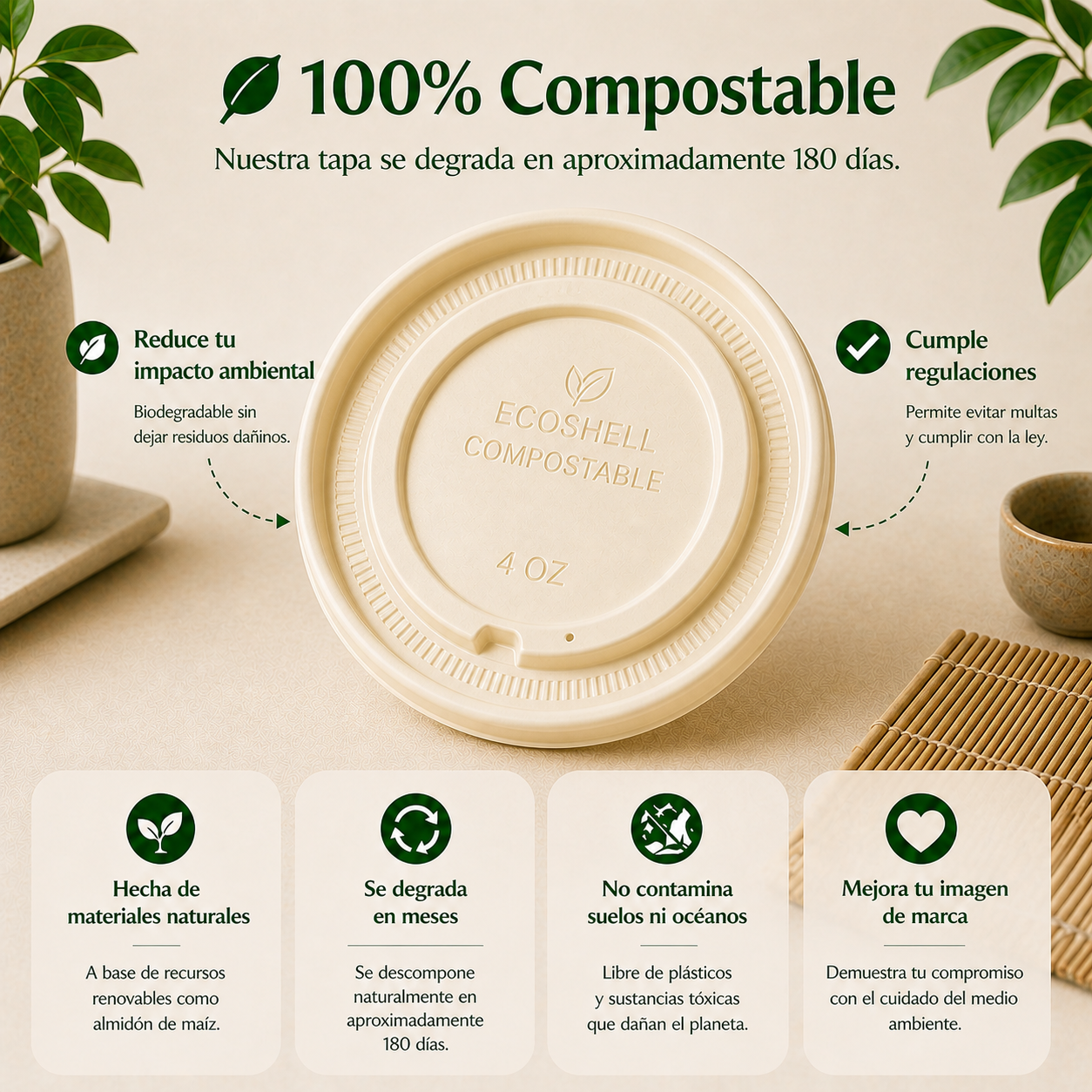 Tapa Soufflé Cup 4 Oz Compostable