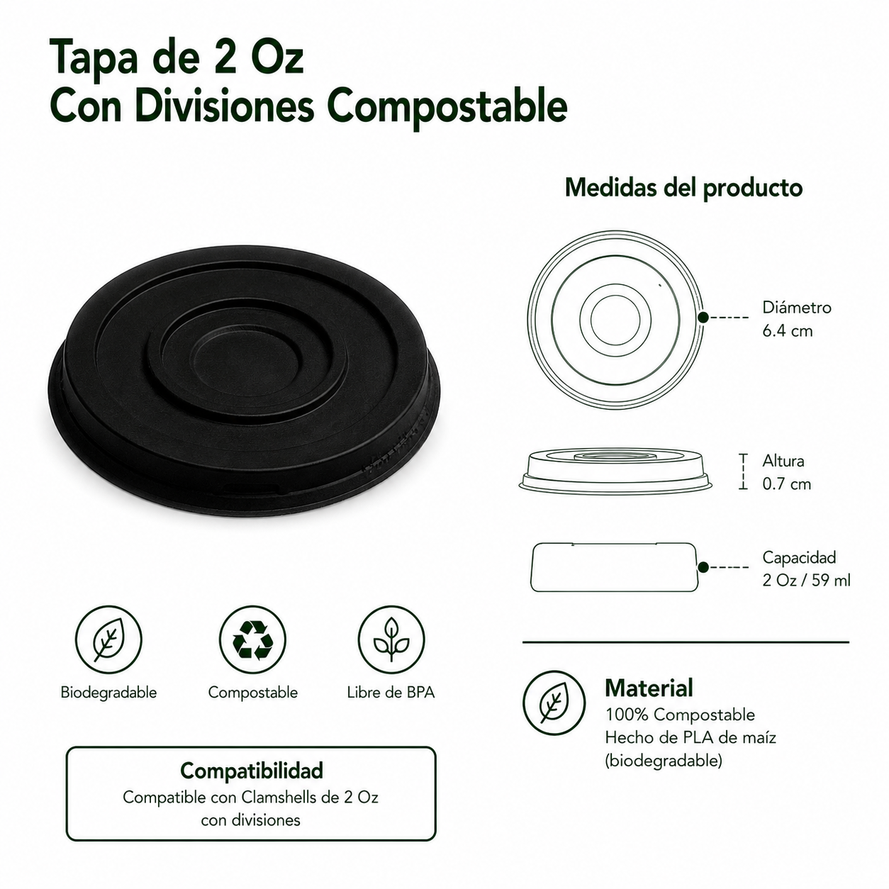 Tapa Soufflé Cup 2 Oz Black Compostable