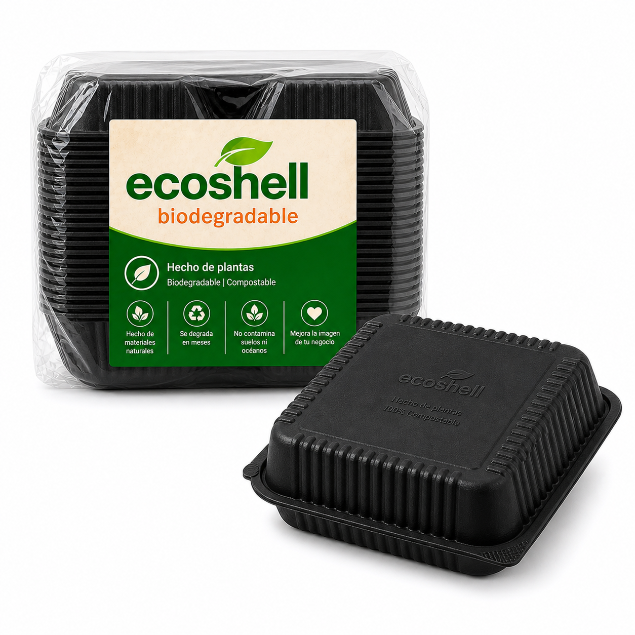 Clamshell 44 Oz Black Compostable