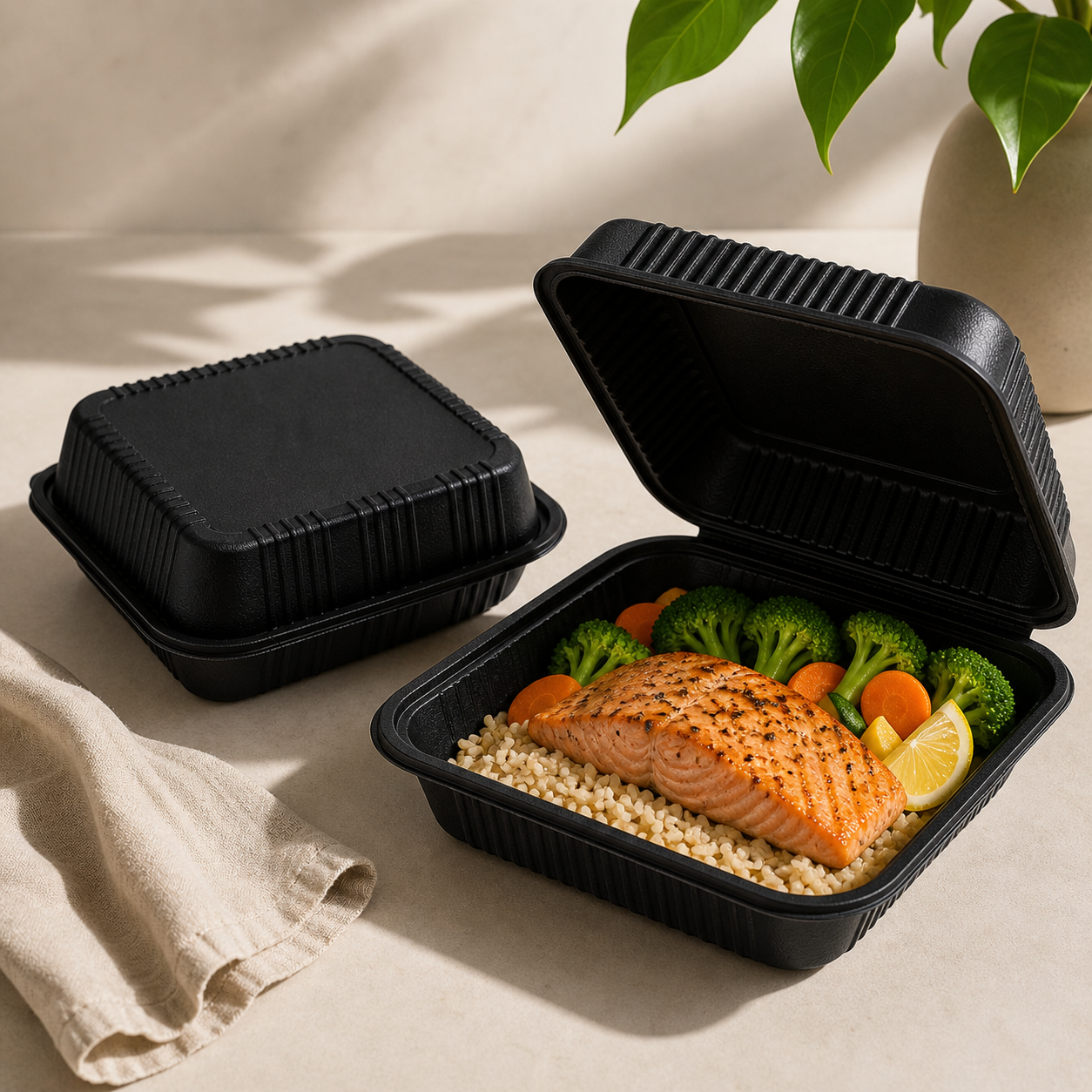 Clamshell 44 Oz Black Compostable