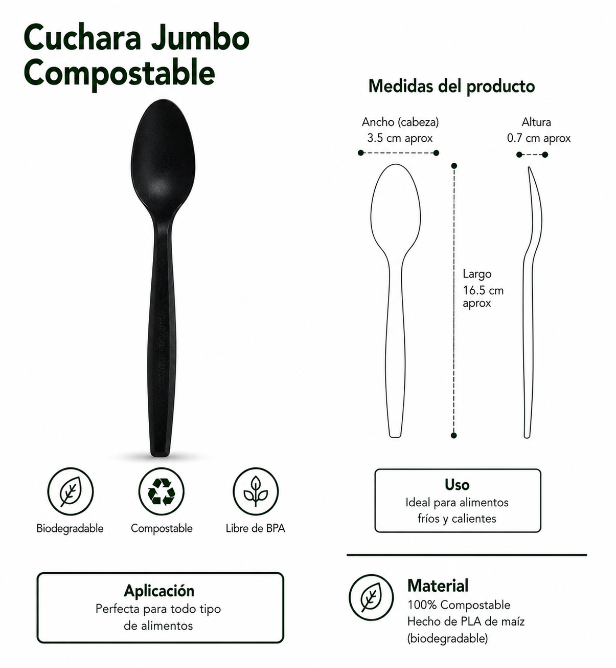 Cuchara 6″ Black Compostable