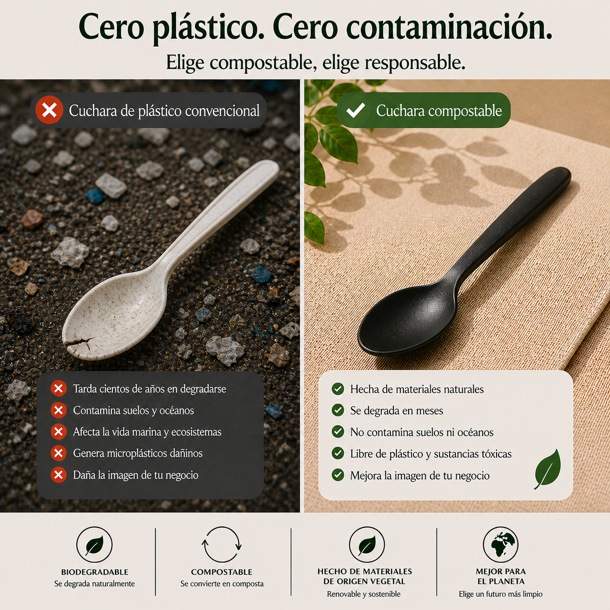 Cuchara 6″ Black Compostable