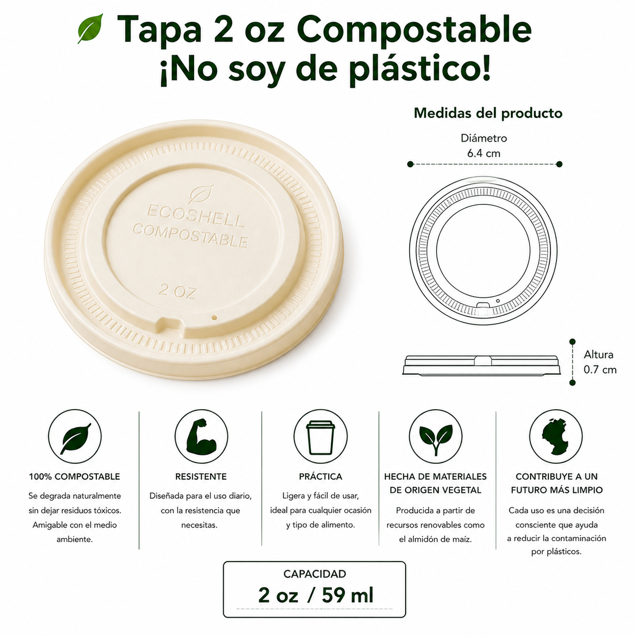 Tapa Soufflé Cup 2 Oz Compostable