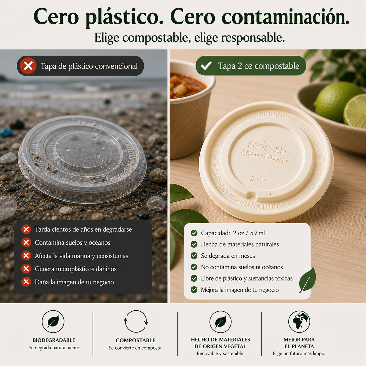 Tapa Soufflé Cup 2 Oz Compostable