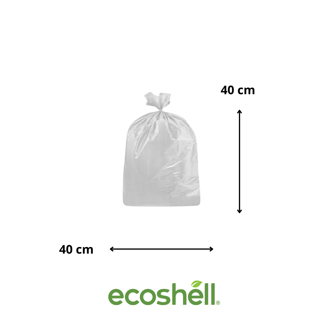 Bolsa Fecula Maiz Transparente 40x40cm Compostable Hecha con 86% fécula de maíz + 14% minerales ♻️ Alternativa sin plástico ni contaminantes