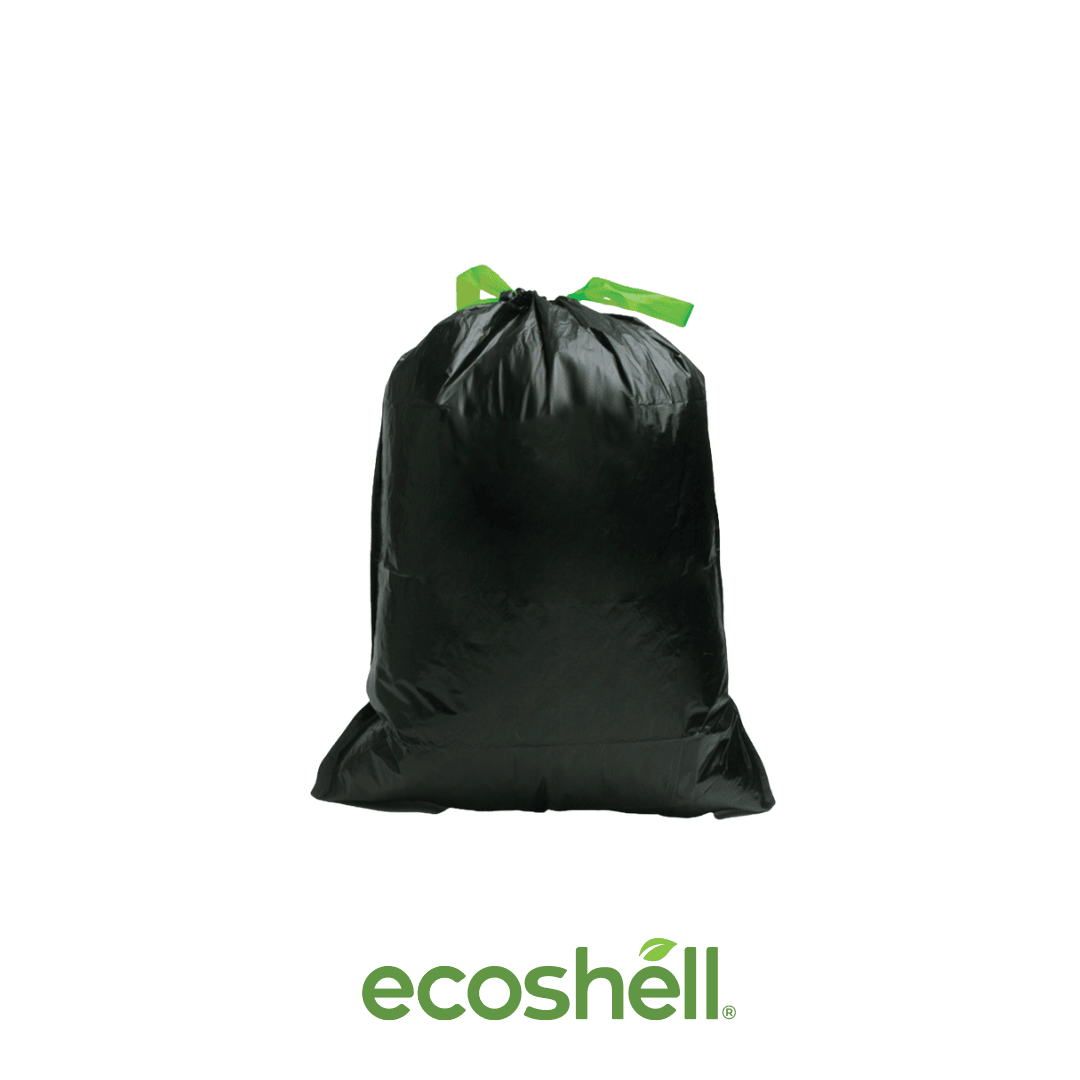 Bolsa Para Basura Extra Jumbo Black Con Jareta Compostable Hecha con fécula de maíz (86%) y materiales biodegradables ♻️ Alternativa sin plástico ni contaminantes