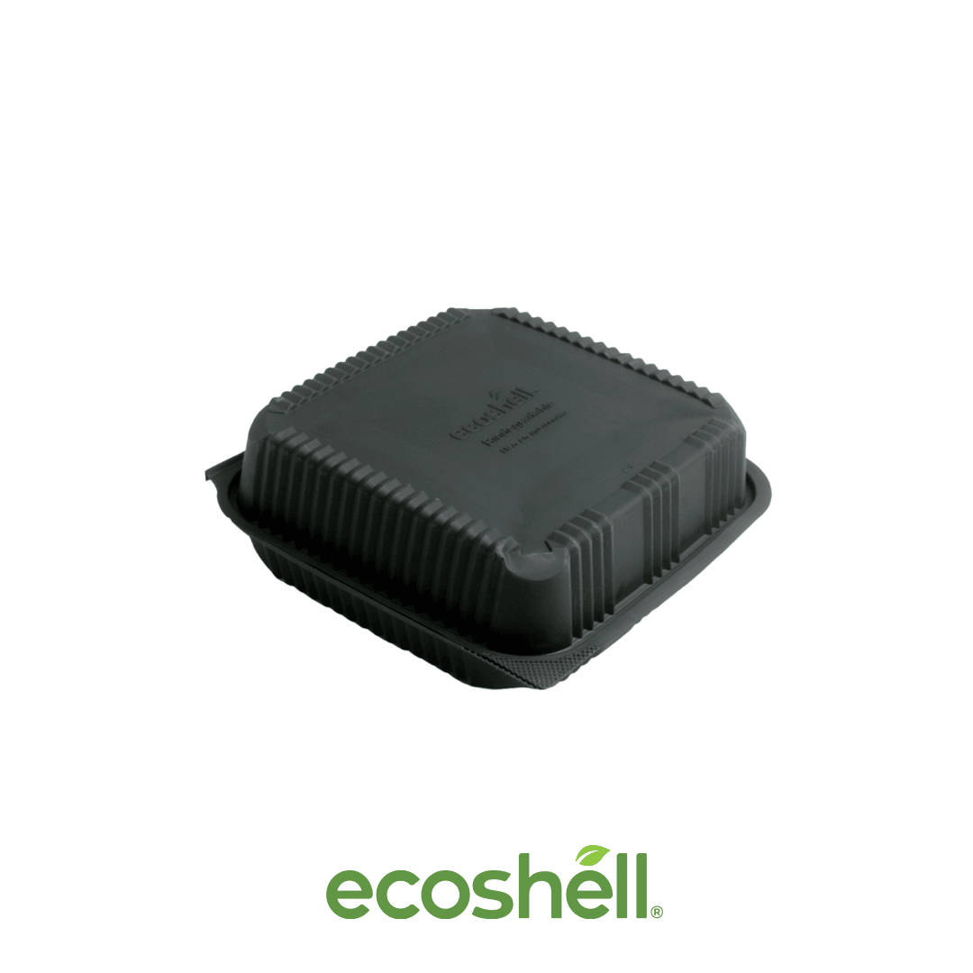 Clamshell 44 Oz Black Compostable Fécula de maíz ♻️ Alternativa sin plástico ni contaminantes