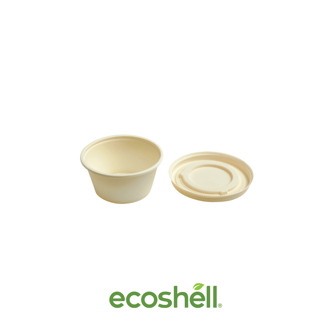 Soufflé Cup 2 Oz Compostable Hecho de biopolímero vegetal con 88% de origen orgánico
 ♻️ Alternativa sin plástico ni contaminantes
