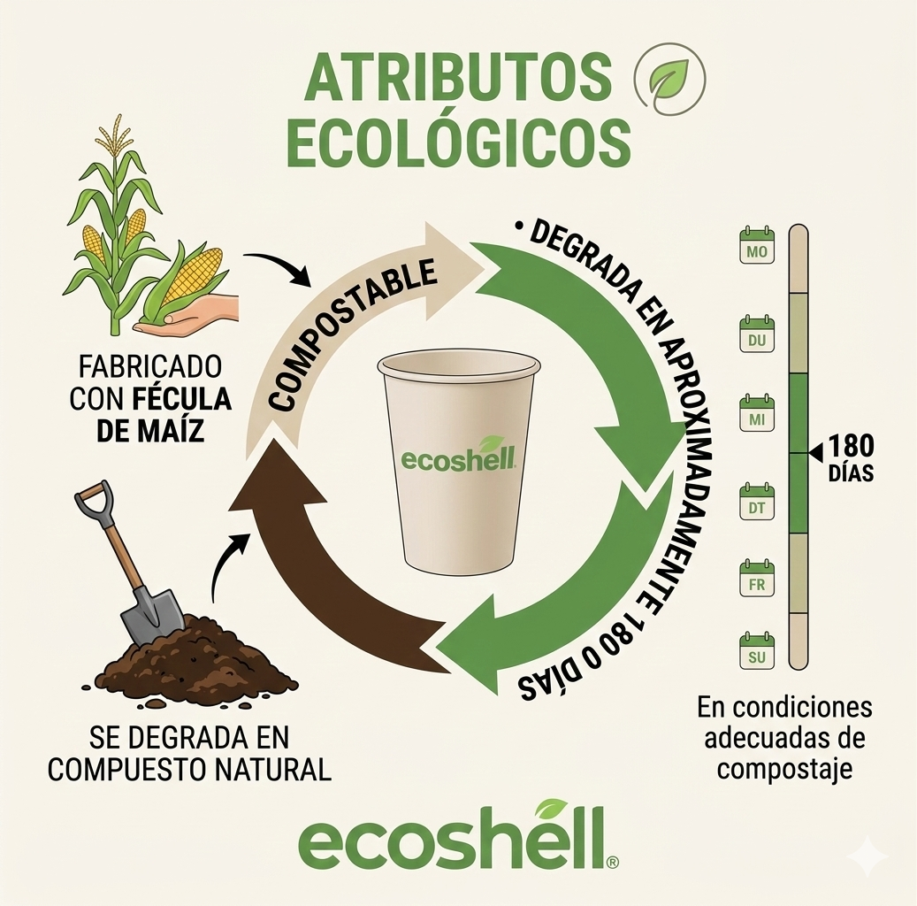 Vaso Compostable 12 oz Ecoshell - Biodegradable de Fécula de Maíz