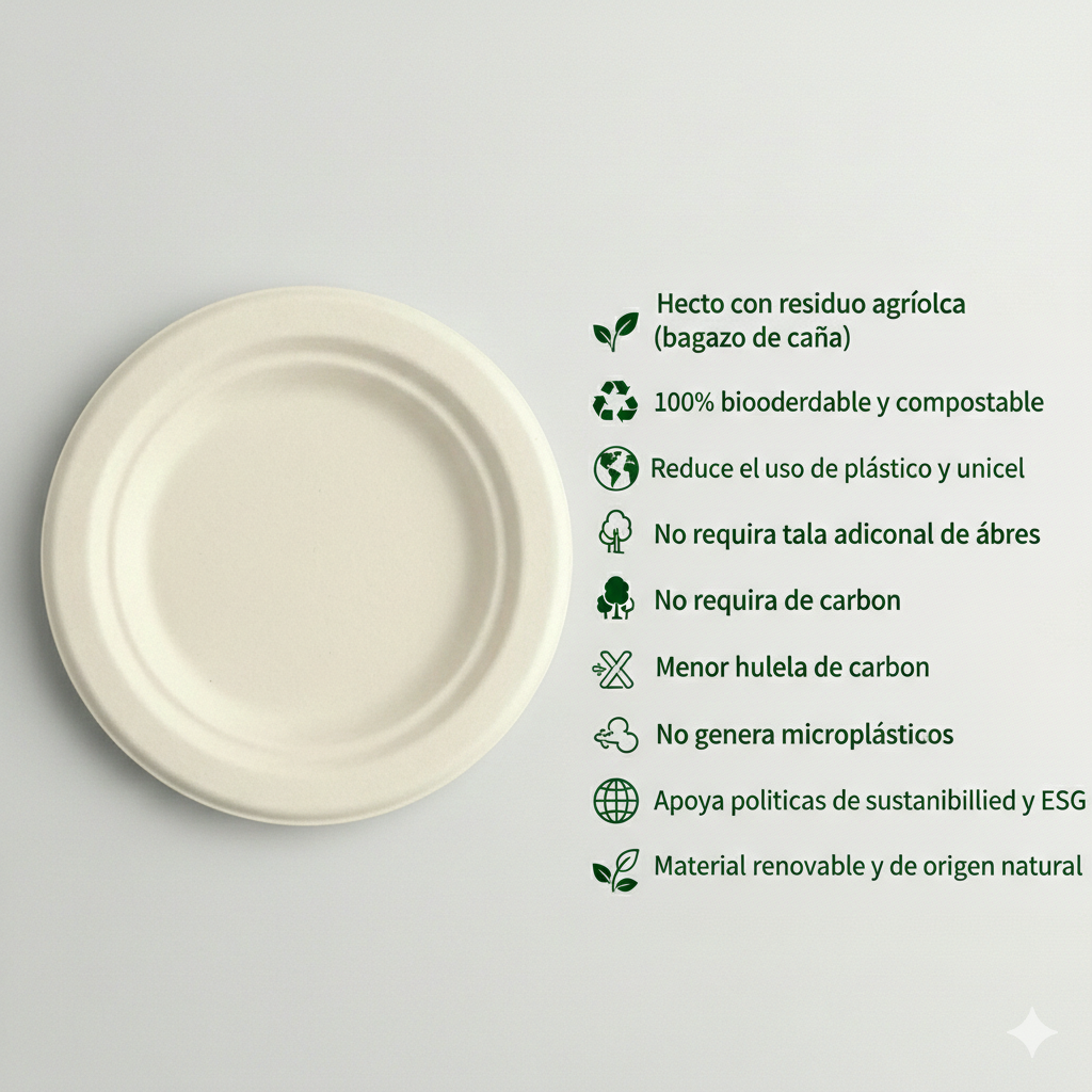 Plato Liso 6" Compostable –  Caña de Azúcar