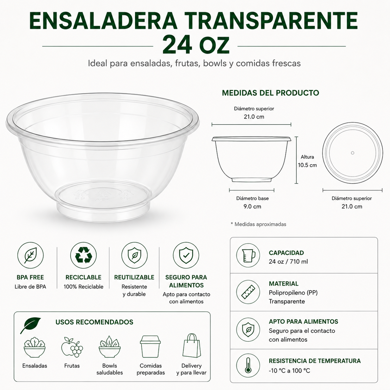 Ensaladera 24 Oz Compostable